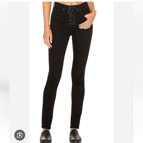 Rag & Bone Jean 26 Lace Up High Rise Skinny Women's Color Black Coal - Picture 1 of 14